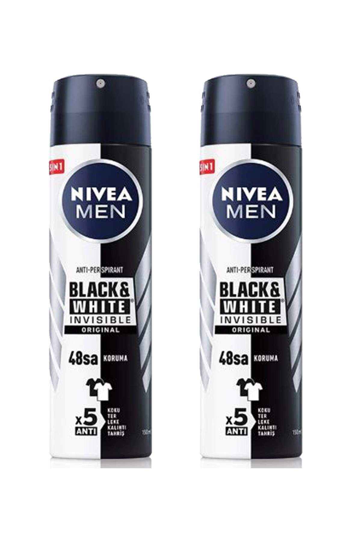 2 Adet Men Invisible Black&White Original Erkek Deodorant Sprey 150 ml