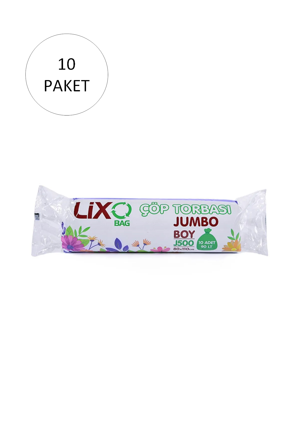 J-500 Jumbo Boy Çöp Torbası 80 x 110 cm 10 Lu Rulo x 10 Paket = 100 Adet (Siyah)