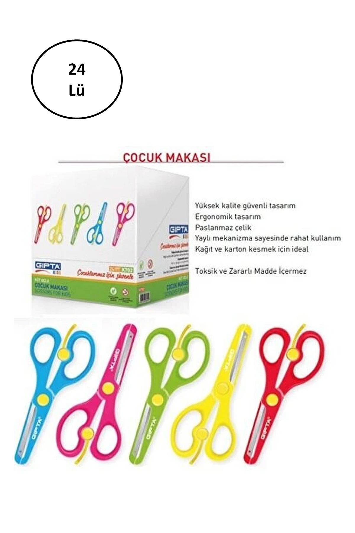 Gıpta Çocuk Makası Küt Uç Plastik Gövde Yaylı 24'lü