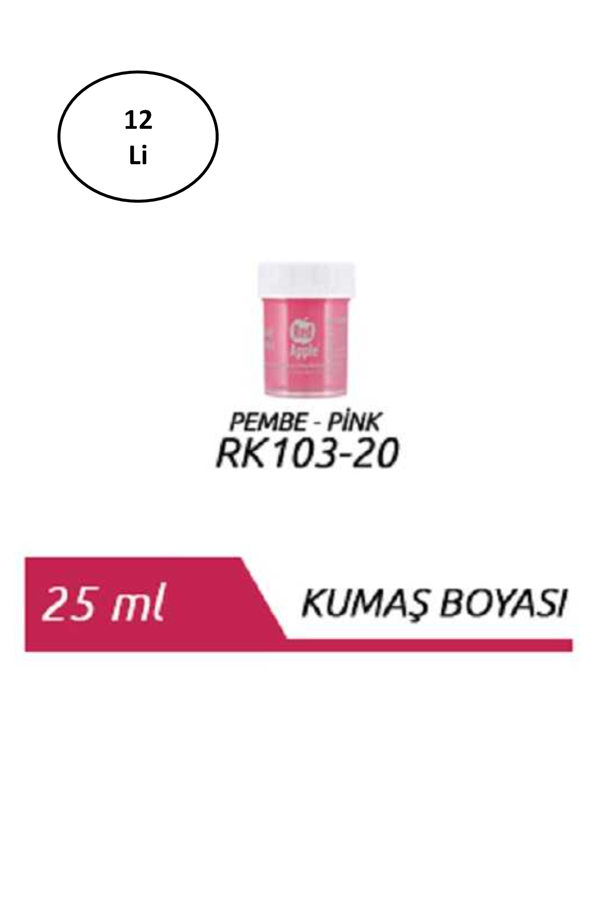 Red Apple Kumaş Boyası 25 ml. Pembe 12'li