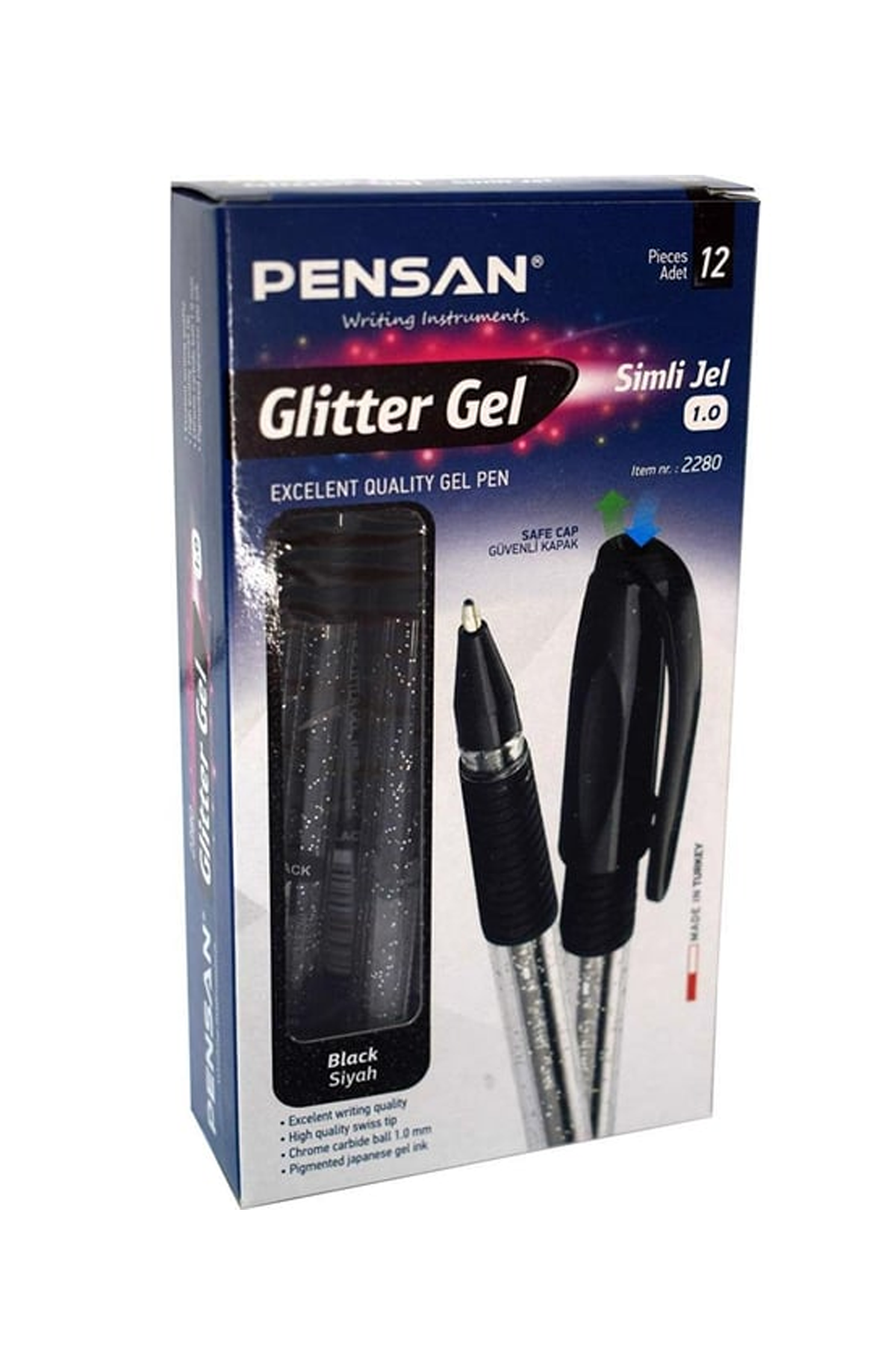 Pensan Glitter Simli Jel Kalem 1 Mm Siyah 12'li