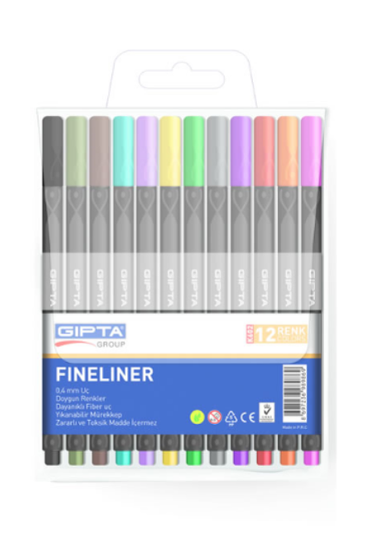 Gıpta Fineliner Kalem 0.4mm Pvc Blister Üçgen 12 Renk