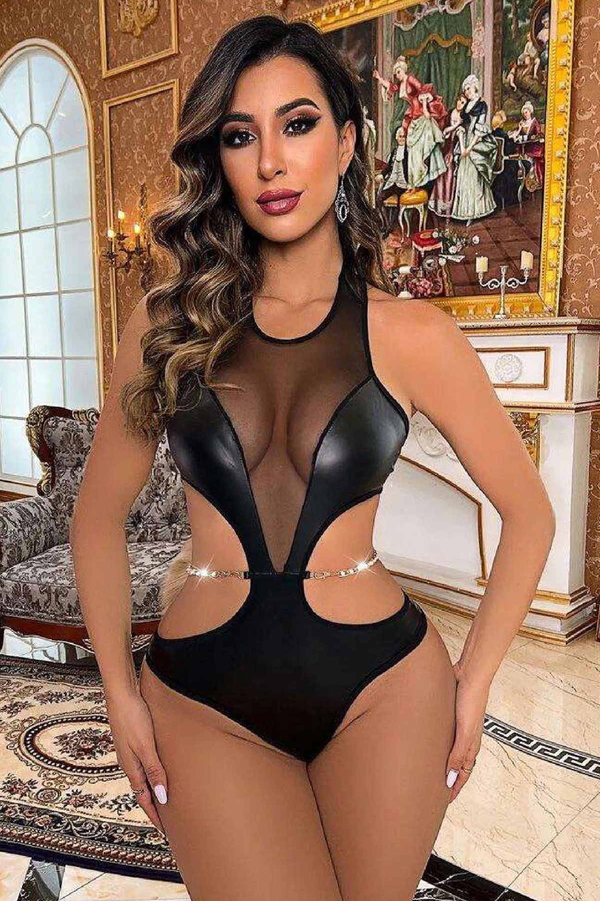 Kadın Babydoll Fantezi Harness Erotik  Kıyafet 2041 Siyah - Royaleks