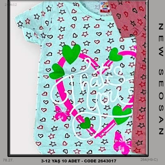BASKILI KIZ TİŞÖRT KIZ 3-12 YAŞ 10 ADET