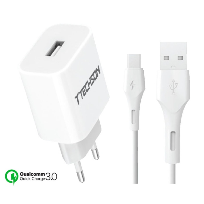 Techson TC05-12T 3A Fast Hızlı Qualcomm Quick Charge 3.0 Type-C Kablolu Şarj Seti