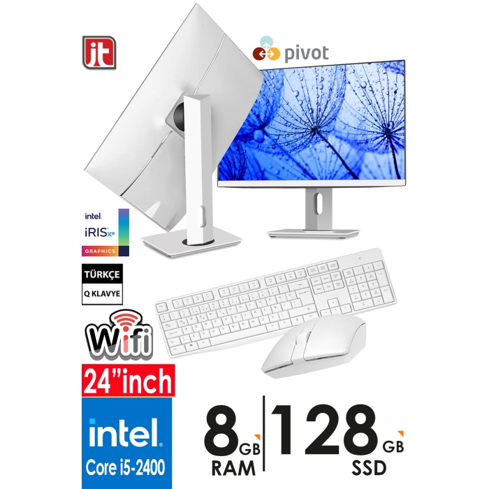 J-TECH 50T i5 2400 3.10GHz 8GB RAM 128GB SSD WiFi Klavye Mouse 24 inç Pivot iPS FHD All in One PC