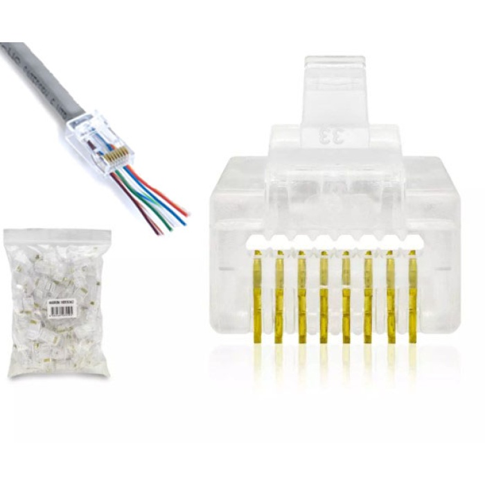 Hadron HDX5062 RJ-45 100 Lü Paket Yeni nesil Ez Konnektör -Delikli Konnektör RJ45 Jack UTP