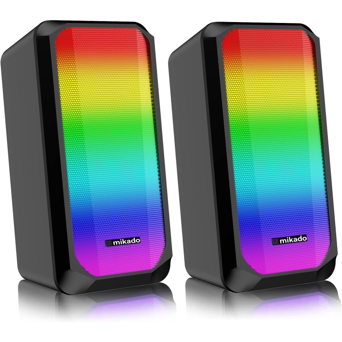 Mikado MD-356 Büyük Boy 1+1 10W RGB Ledli Siyah USB Multimedia Oyuncu Speaker Hoparlör