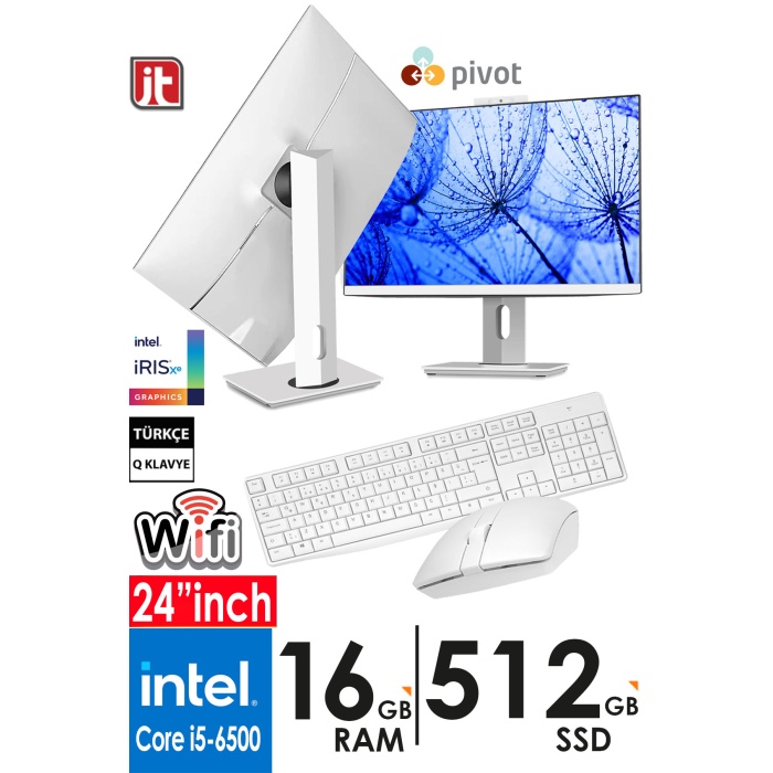 J-TECH H310 i5 6500 3.60GHz 16GB DDR4 RAM 512GB SSD WiFi Klavye Mouse 24 inç Pivot FHD All in One PC