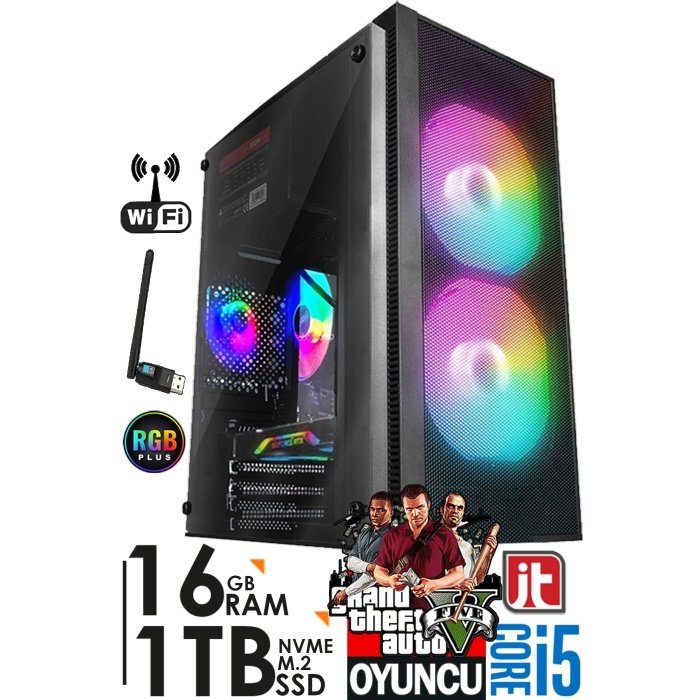 J-TECH G392 i5 10400F 4.30GHz 16GB RAM 1TB M.2 NVME SSD 4GB GT730 E.KARTI Oyuncu Bilgisayar Kasası