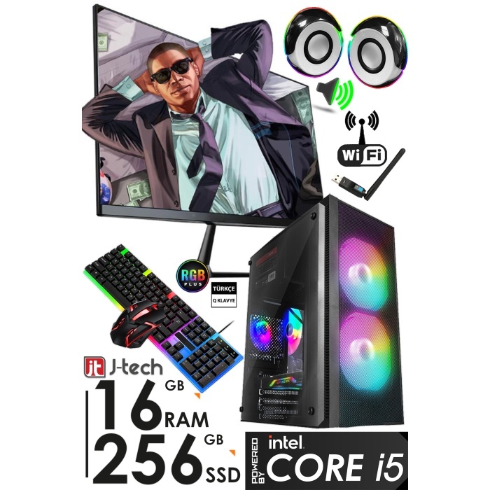 J-TECH R265 i5 2400 3.40Ghz 16GB RAM 256GB SSD 19 inç FHD Monitör Wi-Fi Masaüstü Bilgisayar