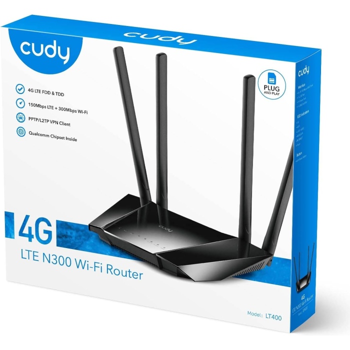 Cudy N300 WiFi Unlocked 4G LTE Router with SIM Card Slot, 300Mbps WiFi, LTE Cat4, EC25-