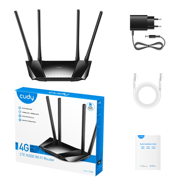 Cudy N300 WiFi Unlocked 4G LTE Router with SIM Card Slot, 300Mbps WiFi, LTE Cat4, EC25-