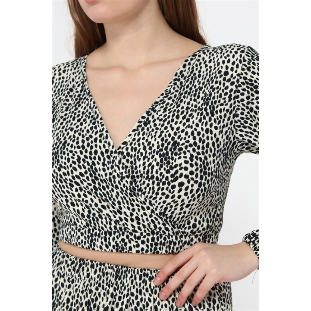 Leopar Desenli Crop Etek Takımı