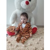 3-6-9-12 Ay Pooh Desenli Zebra Çizgili Şapkalı Sweatli 3lü Kız Erkek Bebek Tulumu(sarı)