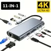 MacBook & Windows Dizüstü Bilgisayarlar için 11li USB-C Hub - Çift SD/TF Kart Yuvaları, HDTV, VGA, Ethernet ve Güç Dağıtım Genişletme Tabanı, Dizüstü Bilgisayar Genişletme Hub | Modern Aksesuar | Dayanıklı Alüminyum Gövde