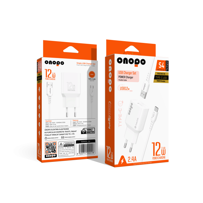 onopo Android Xiaomi Ve Samsung Uyumlu Hızlı Şarj Type-c Usb 2.4A Hızlı Şarj Cihazı 12W - S4