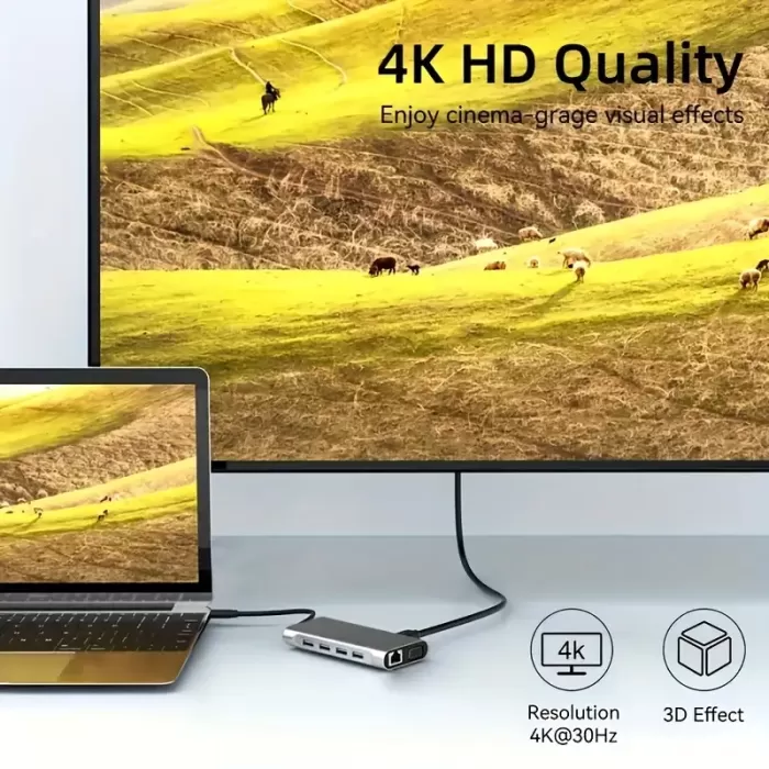 MacBook & Windows Dizüstü Bilgisayarlar için 11li USB-C Hub - Çift SD/TF Kart Yuvaları, HDTV, VGA, Ethernet ve Güç Dağıtım Genişletme Tabanı, Dizüstü Bilgisayar Genişletme Hub | Modern Aksesuar | Dayanıklı Alüminyum Gövde