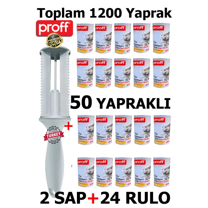 50 Yapraklı Tüy Toplayıcı 2 Sap+ 24 Adet Yedek Rulo Tüy Rulosu 1200 Yaprak