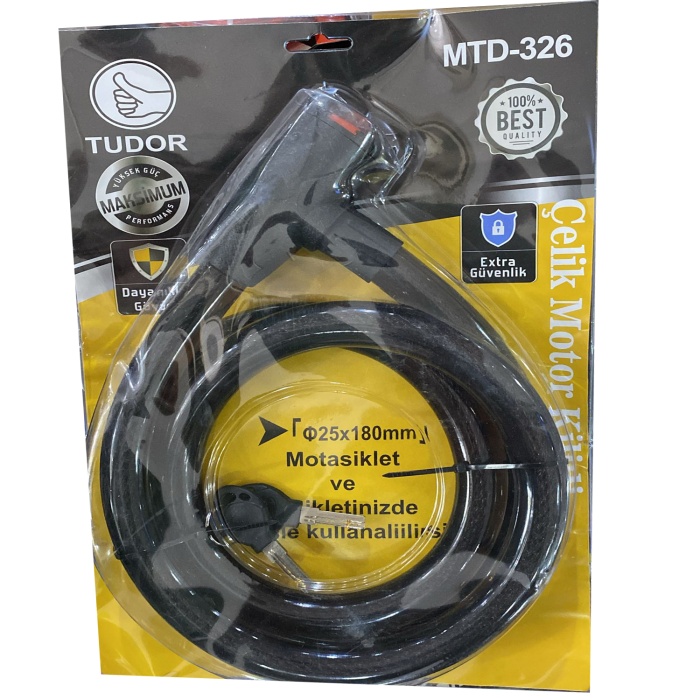 Tudor 25 mm Çapında KALIN Çelik Motosiklet Kilidi 180 Cm Uzunluk, MTD-326