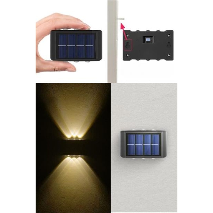  6 Ledli Solar Güneş Enerjili Aplik Led, Dekoratif Duvar Monteli Gün Işığı Led