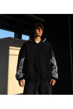 Erkek Kadın Bape Spider Baskılı Oversize Hırka - Siyah