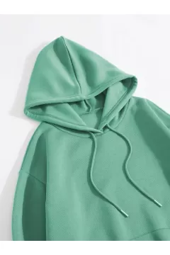 Erkek Düz Kapüşonlu Sweat - Mint Yeşili