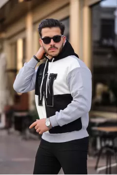 Erkek W Nakış İşlemeli Kapüşonlu Sweatshirt - Siyah