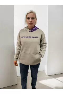 Kadın Baskılı Kapüşonlu Sweatshirt - Gri