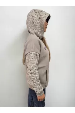 Kadın Baskılı Kapüşonlu Sweatshirt - Gri