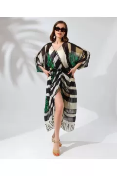 Kadın Rahat Kesim Kemerli Şifon Kimono - Yeşil