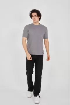 Unisex Jakar Kumaş Slim Fit T-Shirt - Boyalı Gri