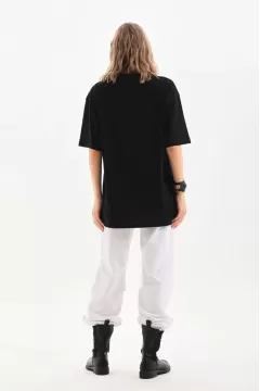 Unisex Bisiklet Yaka 20/1 Düz Oversize T-Shirt - Siyah