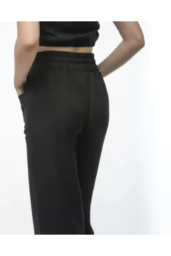 Keten Pantalon ve Crop Takım - Siyah