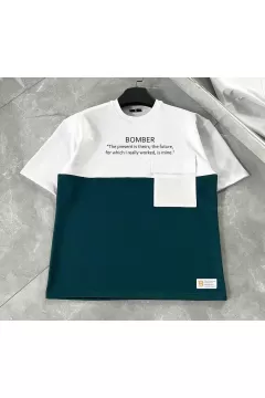 Cep Detaylı Baskılı Oversize T-Shirt - Lacivert