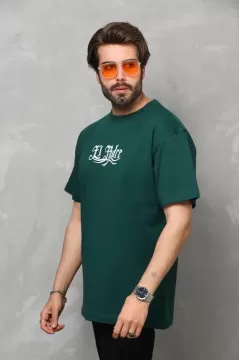 El Padre Baskılı Bisiklet Yaka Oversize Penye T-Shirt - Yeşil