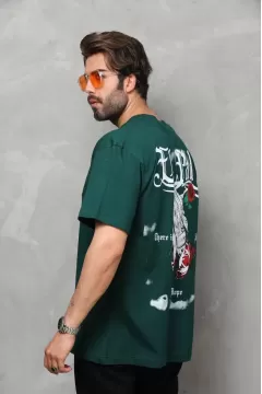 El Padre Baskılı Bisiklet Yaka Oversize Penye T-Shirt - Yeşil