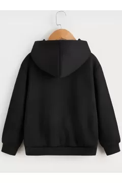 Çocuk Unisex Kapüşonlu Mini Kafa Baskılı Sweatshirt - Siyah