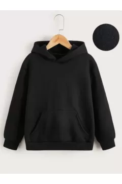 Çocuk Unisex Kapüşonlu Düz Sweatshirt - Siyah