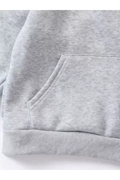 Çocuk Unisex Kapüşonlu Küçük Gökkuşağı Baskılı Sweatshirt - Gri