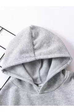 Çocuk Unisex Kapüşonlu Uzaylı Baskılı Pamuklu Sweatshirt - Gri