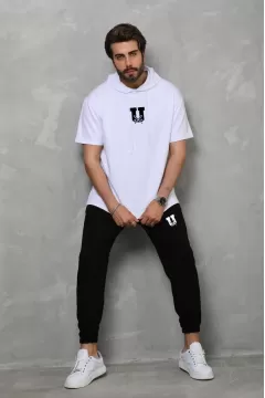 Unisex Kapşonlu Oversize T-Shirt Takım - Beyaz