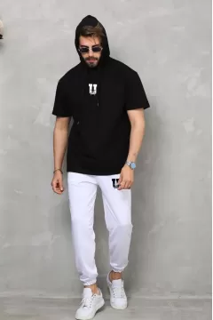 Unisex Kapşonlu Oversize T-Shirt Takım - Siyah