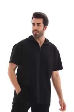 Unisex Yakalı Oversize T-Shirt Eşofmanlı Takım - Siyah