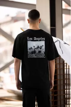 Los Angeles Baskılı Oversize T-Shirt - Siyah