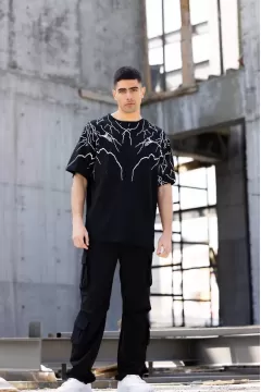 Baskılı Oversize T-Shirt - Siyah