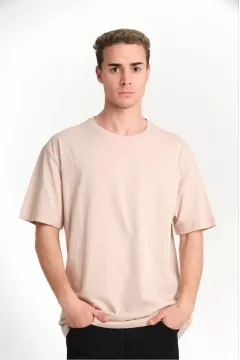 Düz Overfit Oversize T-shirt - Bej