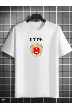 Unisex Bisiklet Yaka Yeni Türkiye Logo Baskılı Oversize T-Shirt - Beyaz