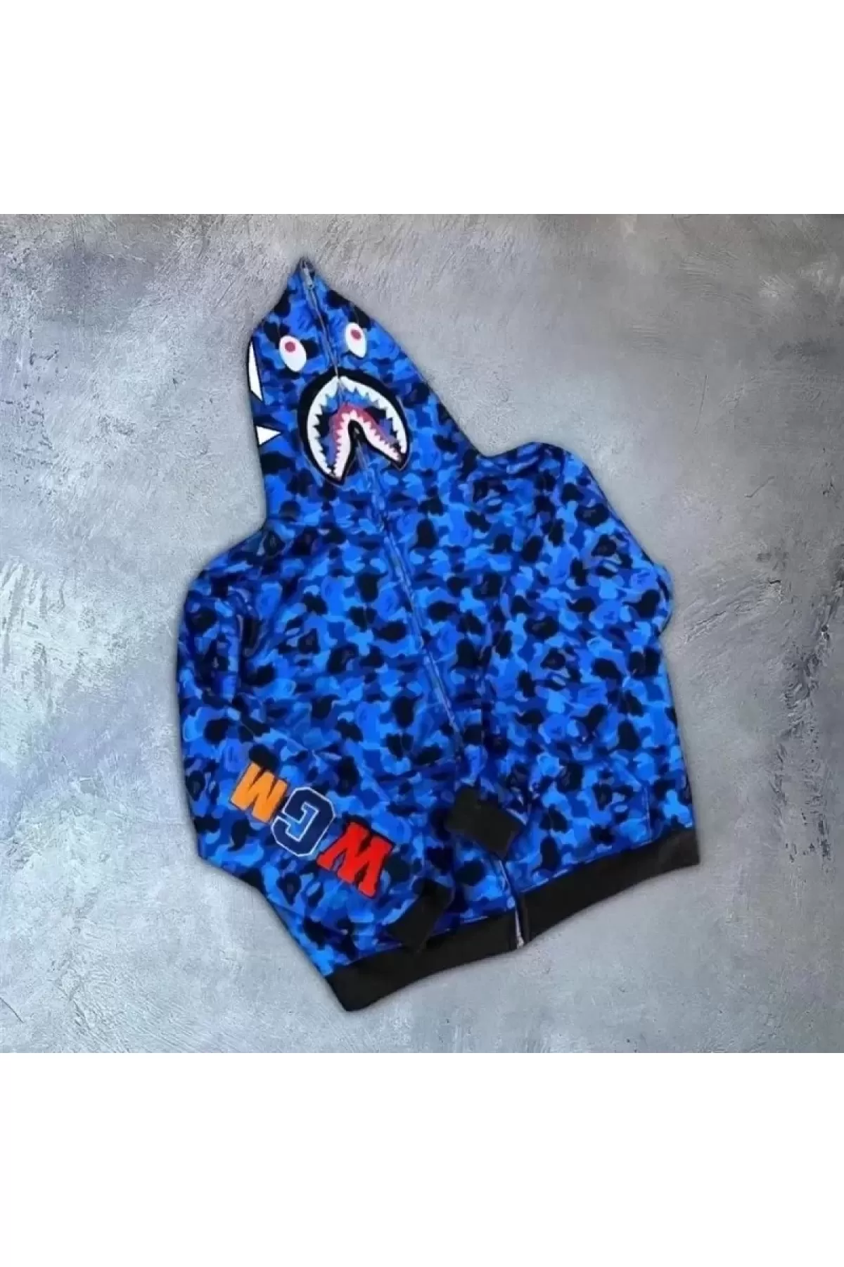 Unisex 2 İplik Premium Bape Kapüşonu Fermuarlı Hırka - Mavi