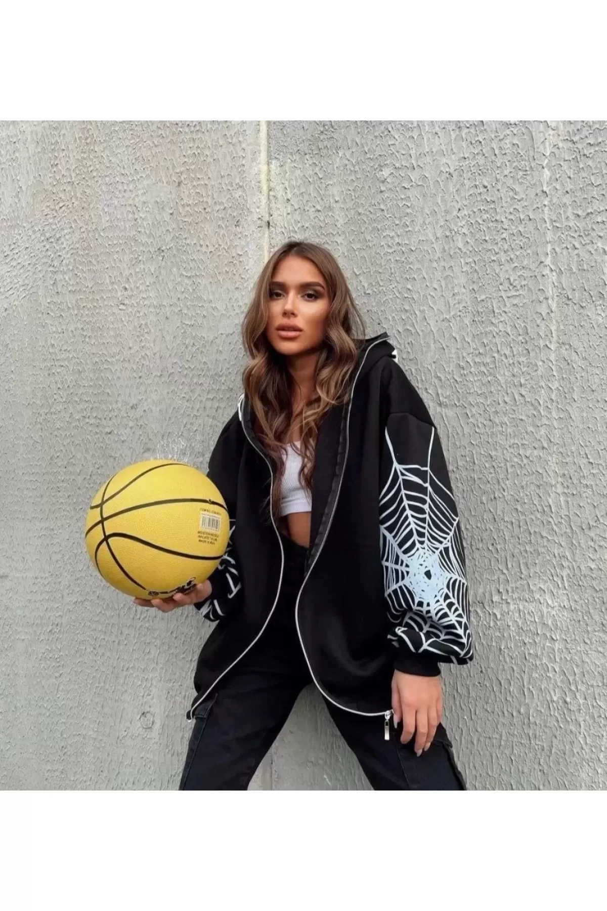 Kadın Bape Spider Baskılı Oversize Hırka - Siyah